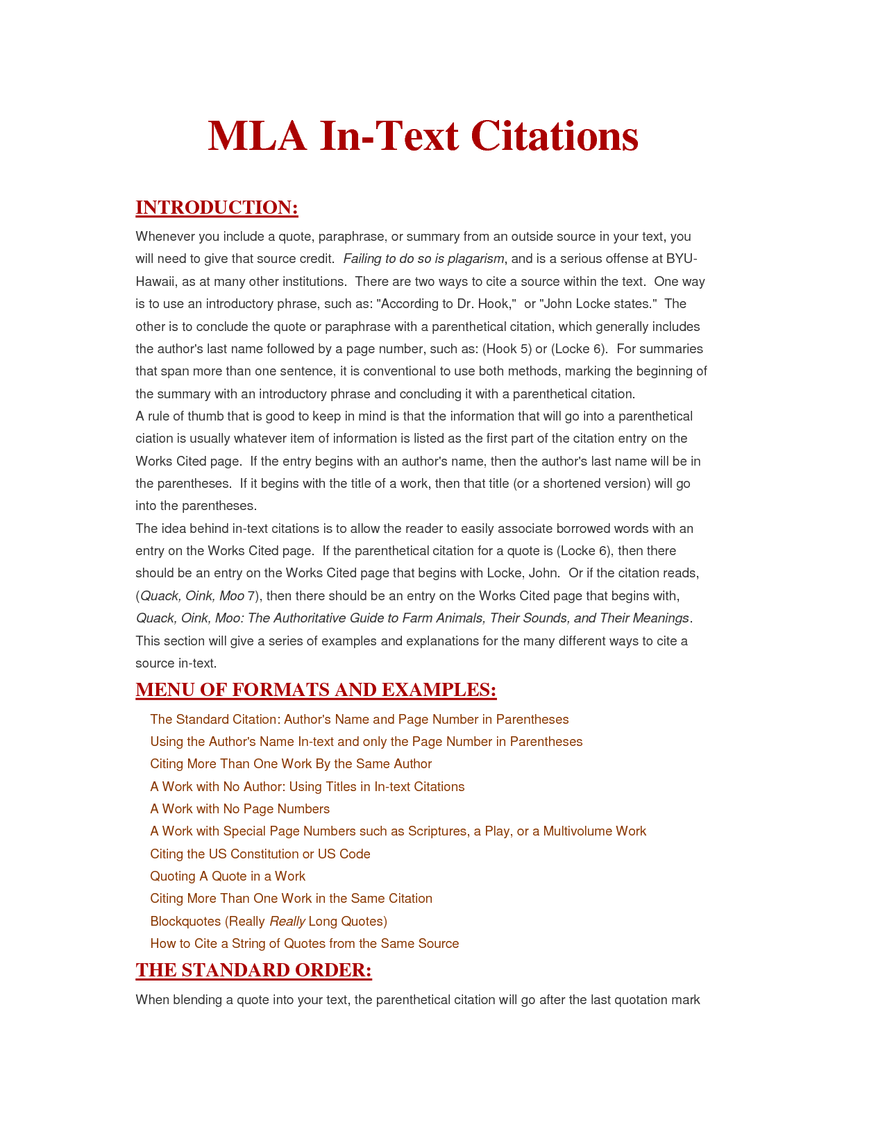 in text citation mla essay