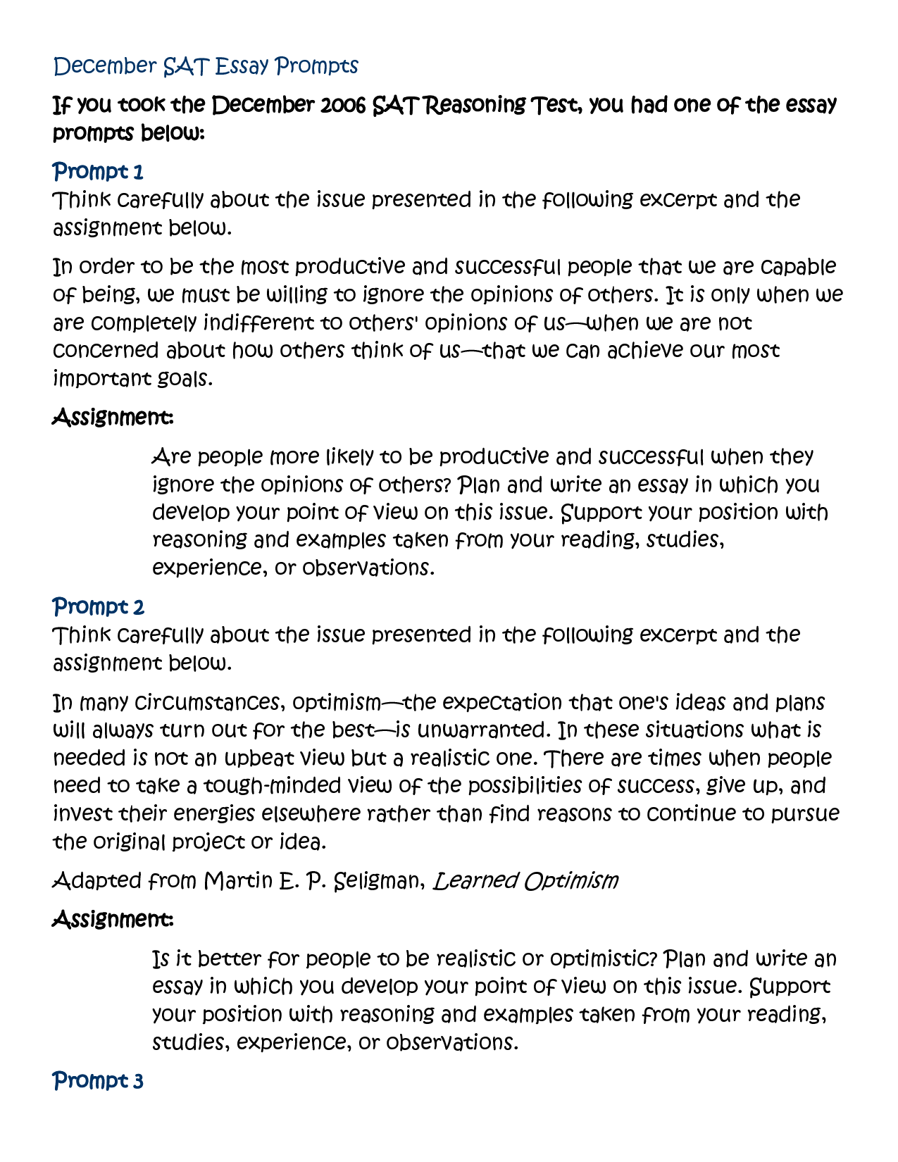 Sat essay sample questions