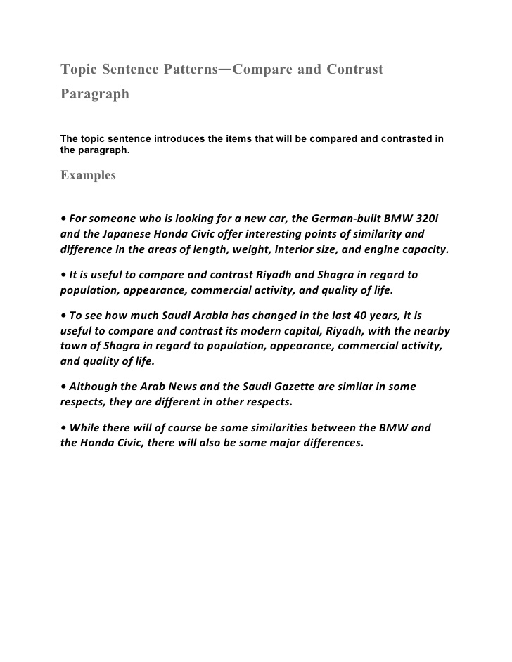 Compare and contrast essay paragraph format