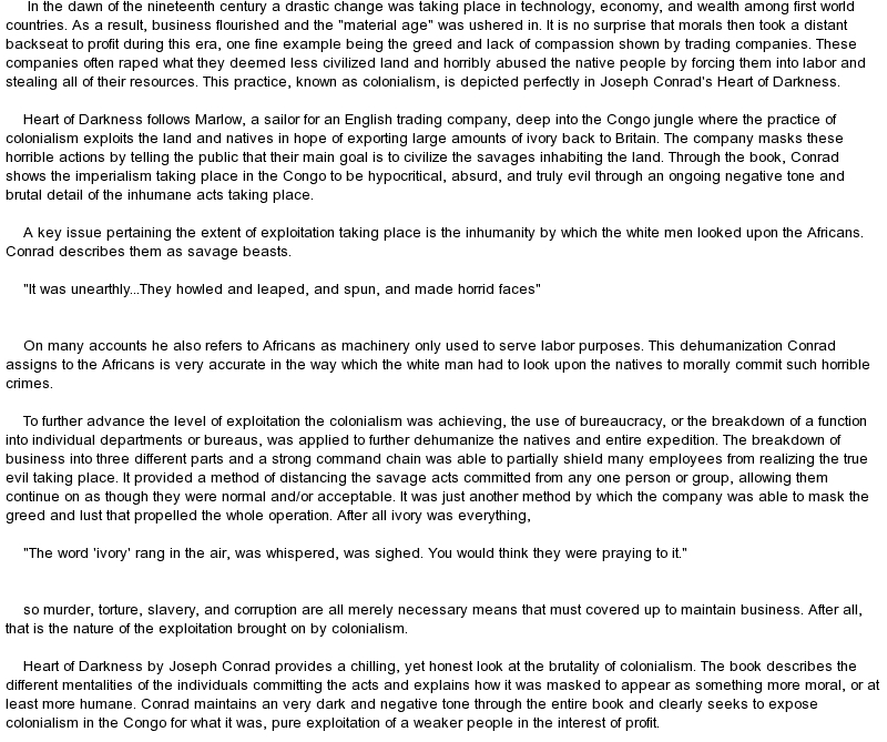 Heart of darkness imperialism essay