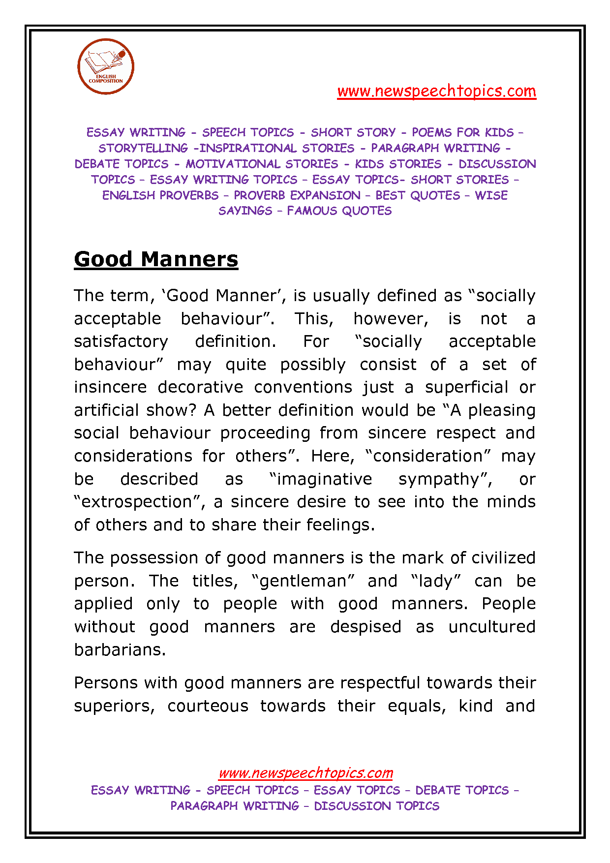 Essay on manners