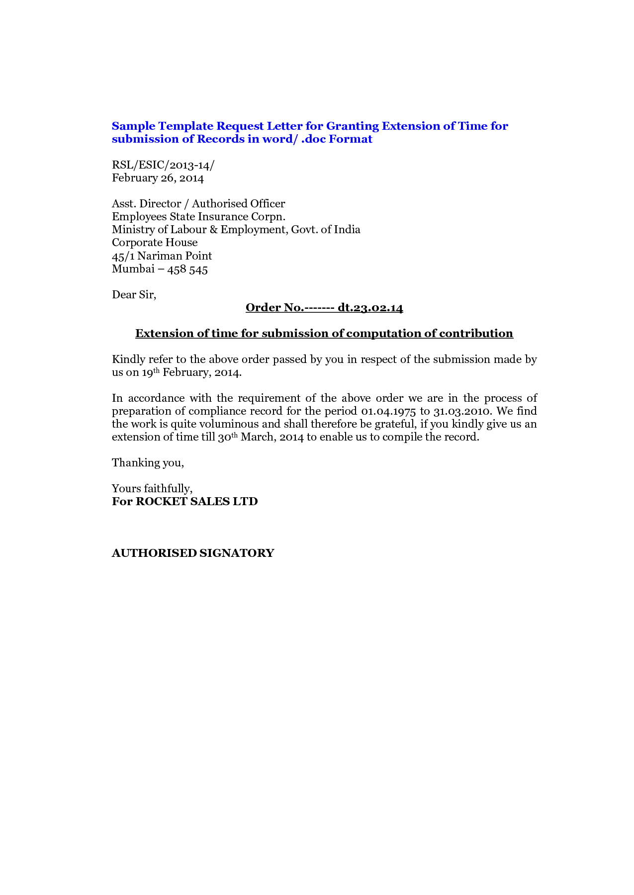 Extension of thesis submission letter