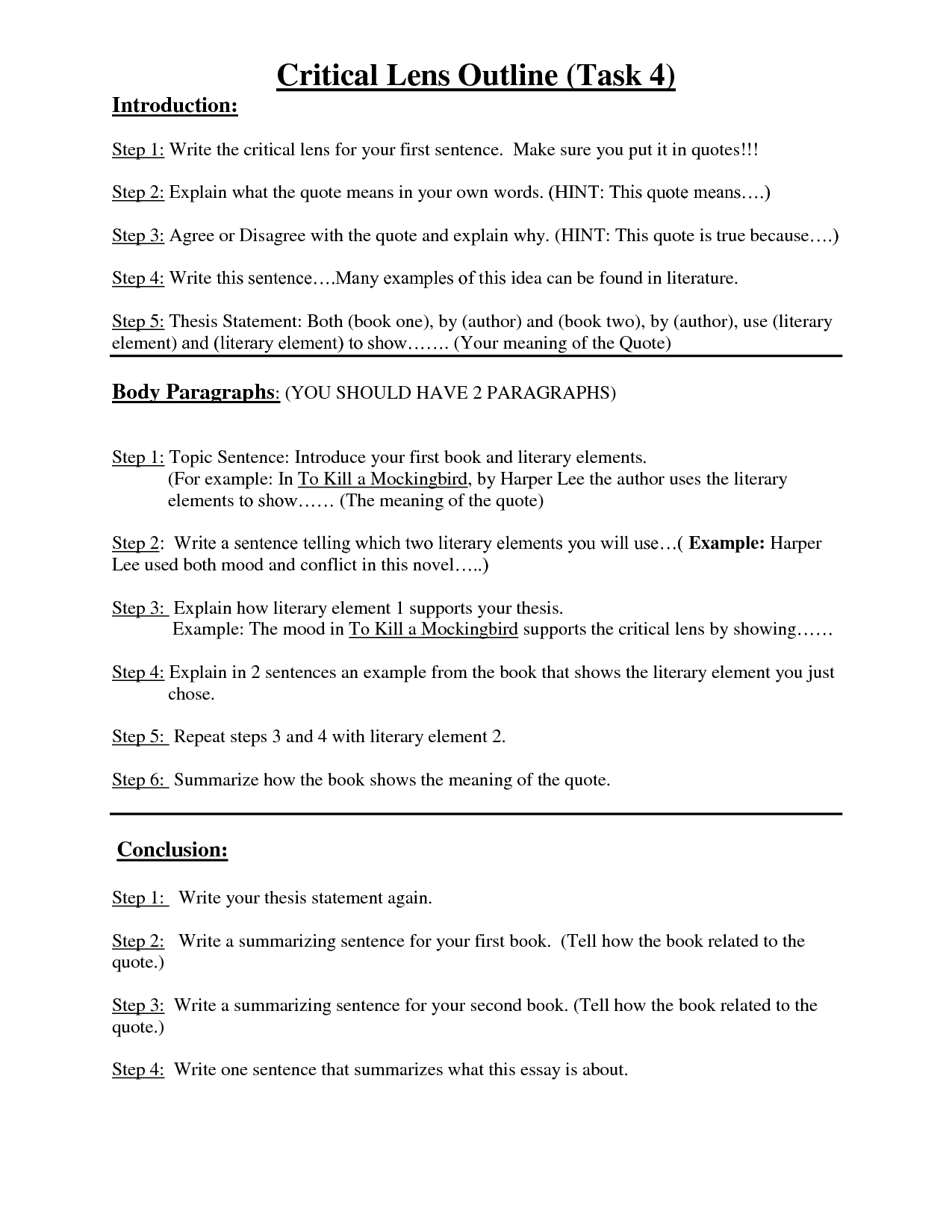 Critical lens essay outline