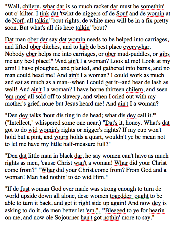 sojourner truth aint i a woman Ain't i a woman by sojourner truth delivered 1851 at the women's convention in akron, ohio. sojourner truth aint i a woman Ain't i a woman by sojourner truth delivered 1851 at the women's convention in akron, ohio.
