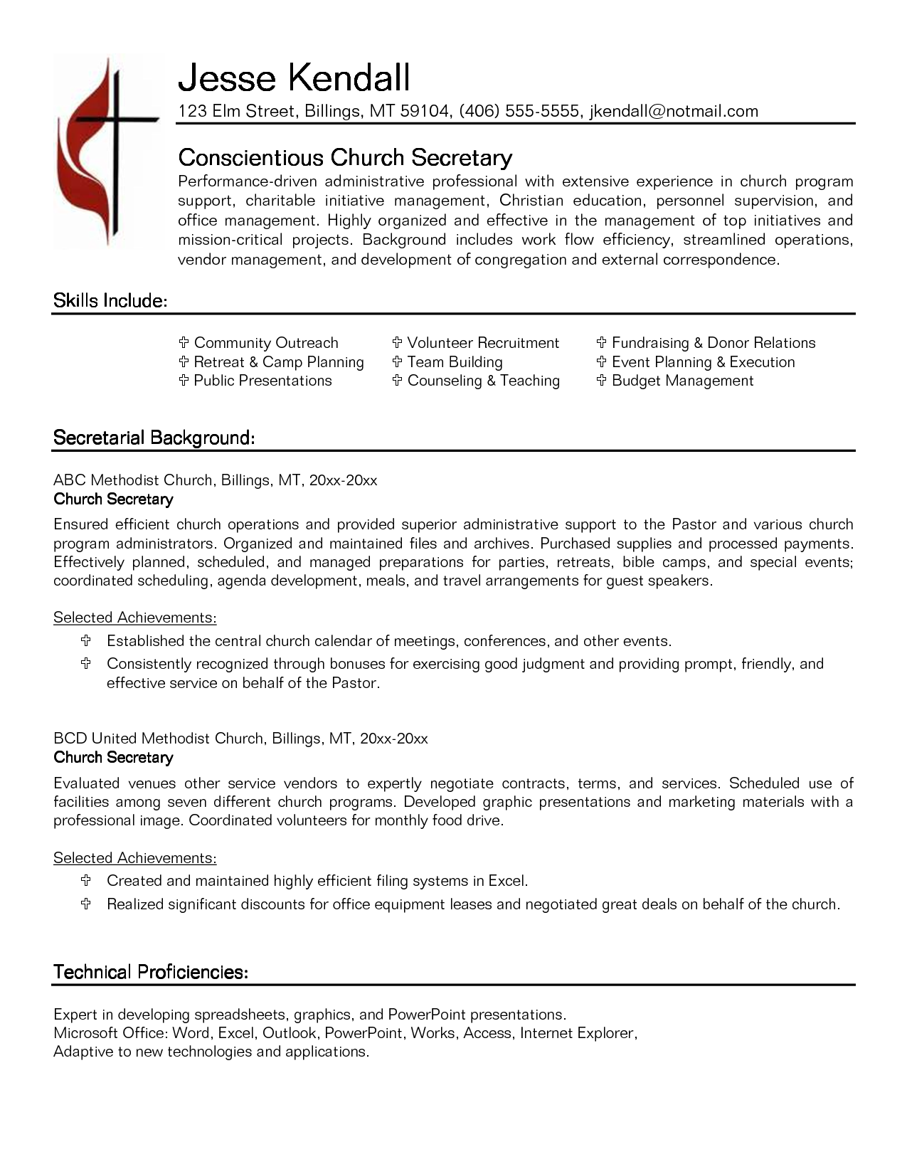 Secretarial receptionist resume