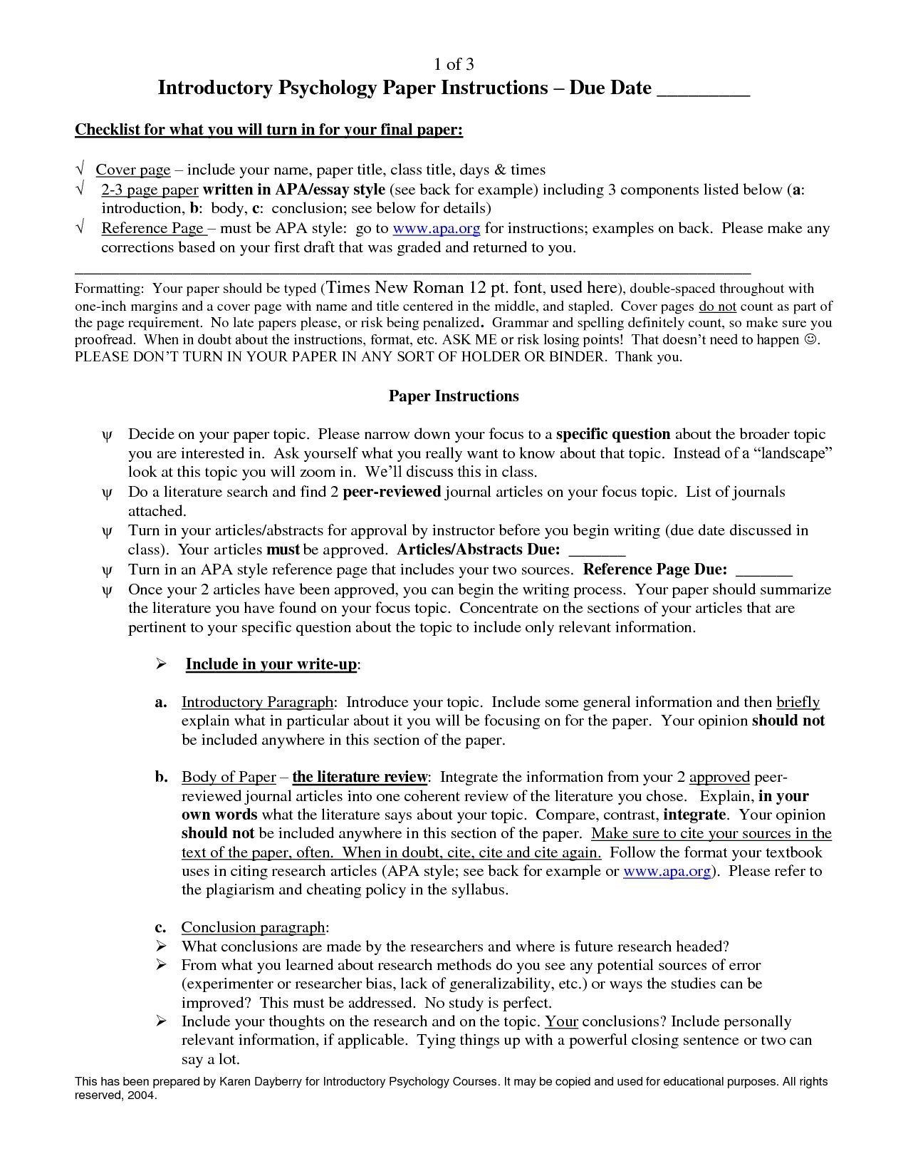 Apa style research paper checklist