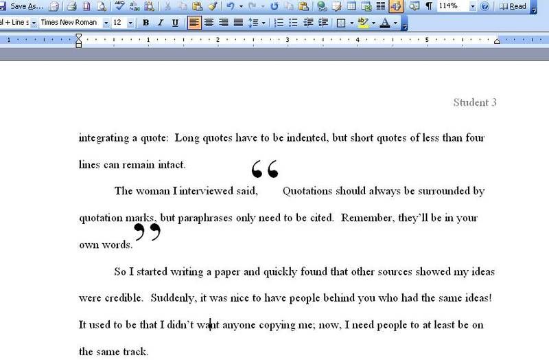Putting quotes in a research paper