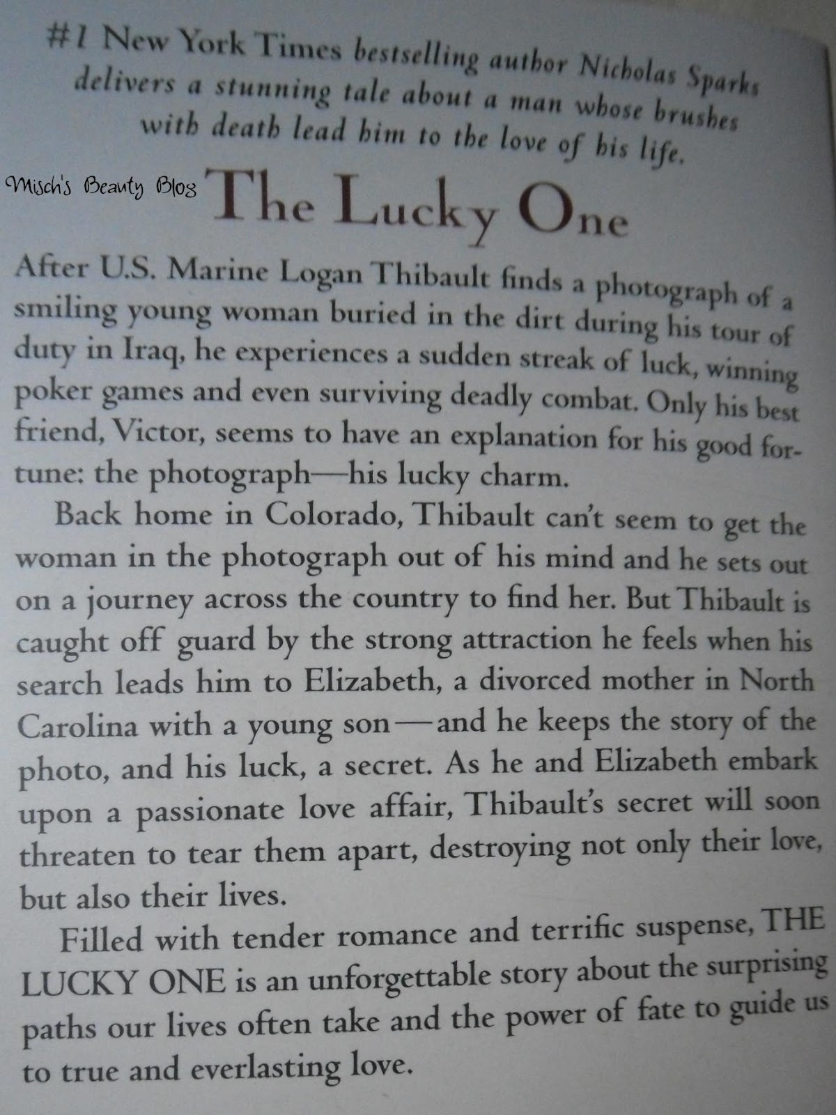 The lucky one by nicholas sparks book report