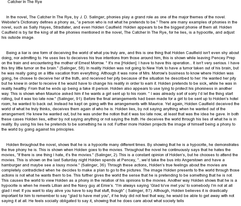 Catcher in the rye literary analysis essay