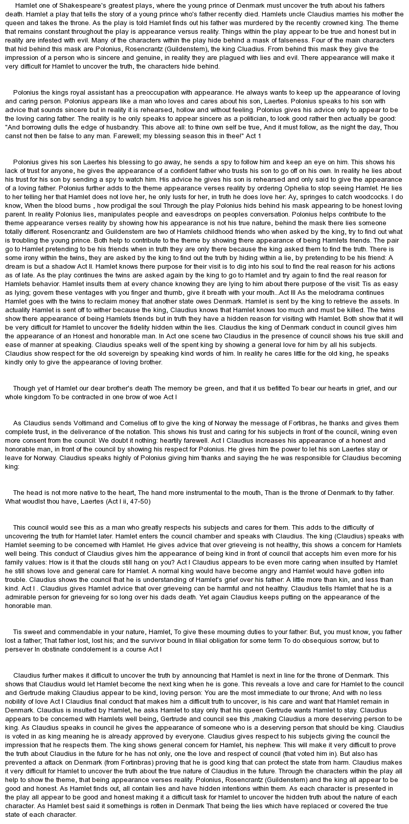 appearance vs reality in shakespeares hamlet essay appearance vs reality in shakespeares hamlet essay