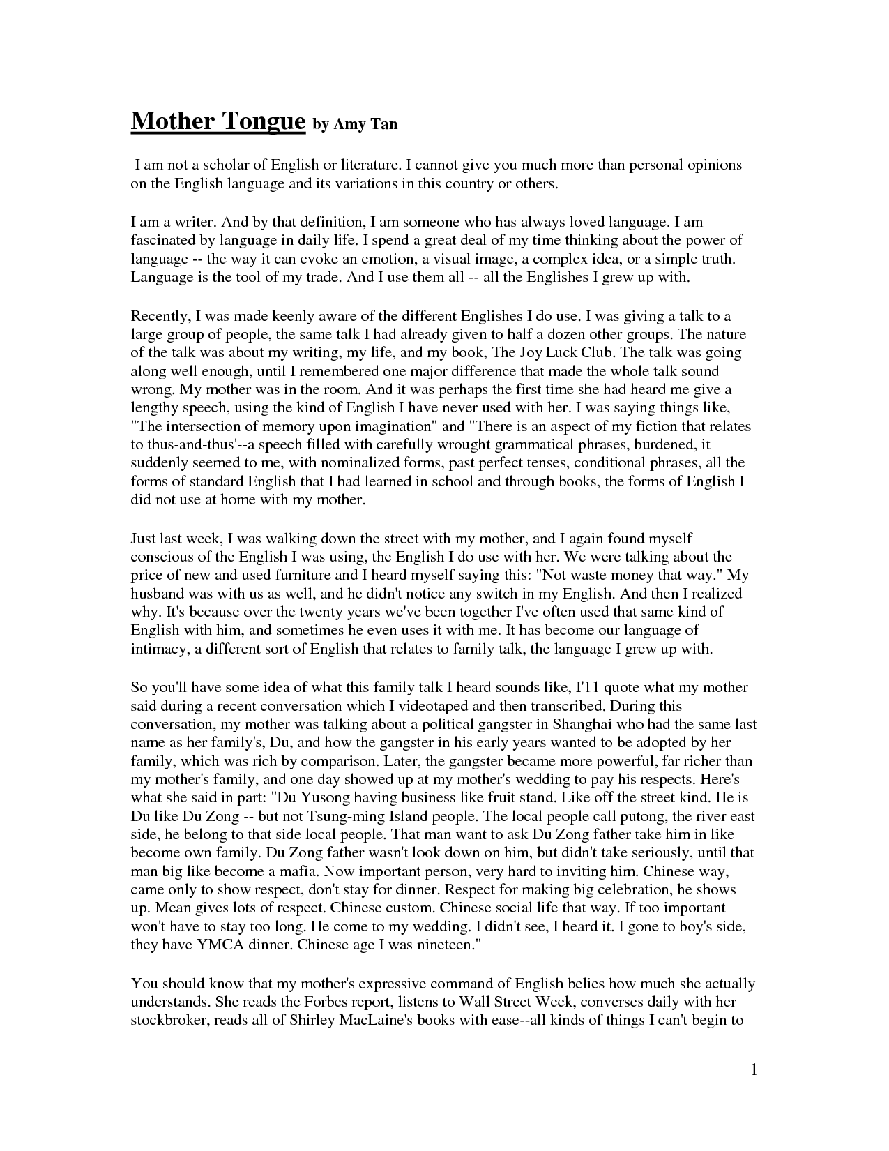 mother tongue essay analysis mother tongue essay analysis