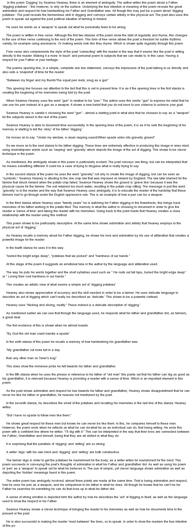 Digging by seamus heaney essay