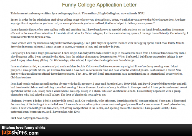 Very funny college essay