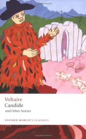 What is a good thesis statement for the novel Candide using 2 literary elements?