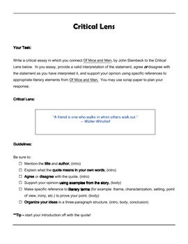 Critical lens essay outline worksheet