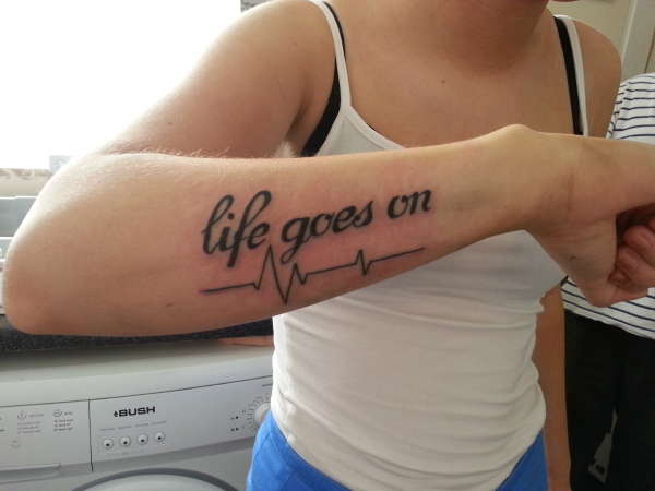 Life Goes On Because It Has To Small and simple done at Timeless by  Jentrey in Provo Utah Check Out Spine by Pianos Become The Teeth  r tattoos