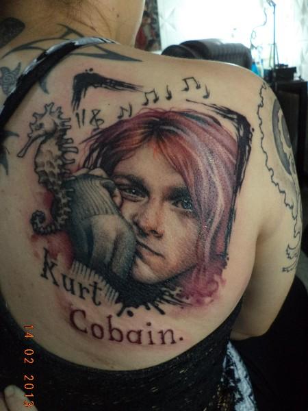 Kurt Cobain with reference tattoo