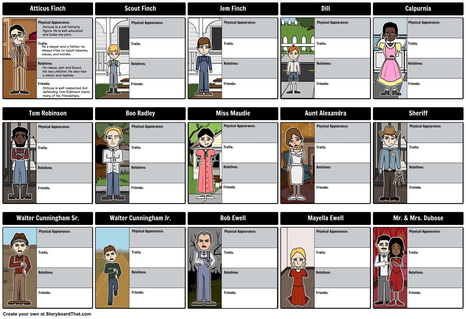 To kill a mockingbird character chart worksheet answers