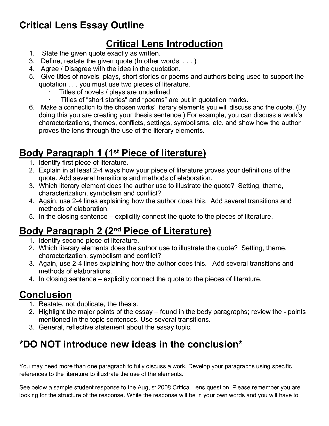 Critical Lens Essay Body Paragraph Example Telegraph