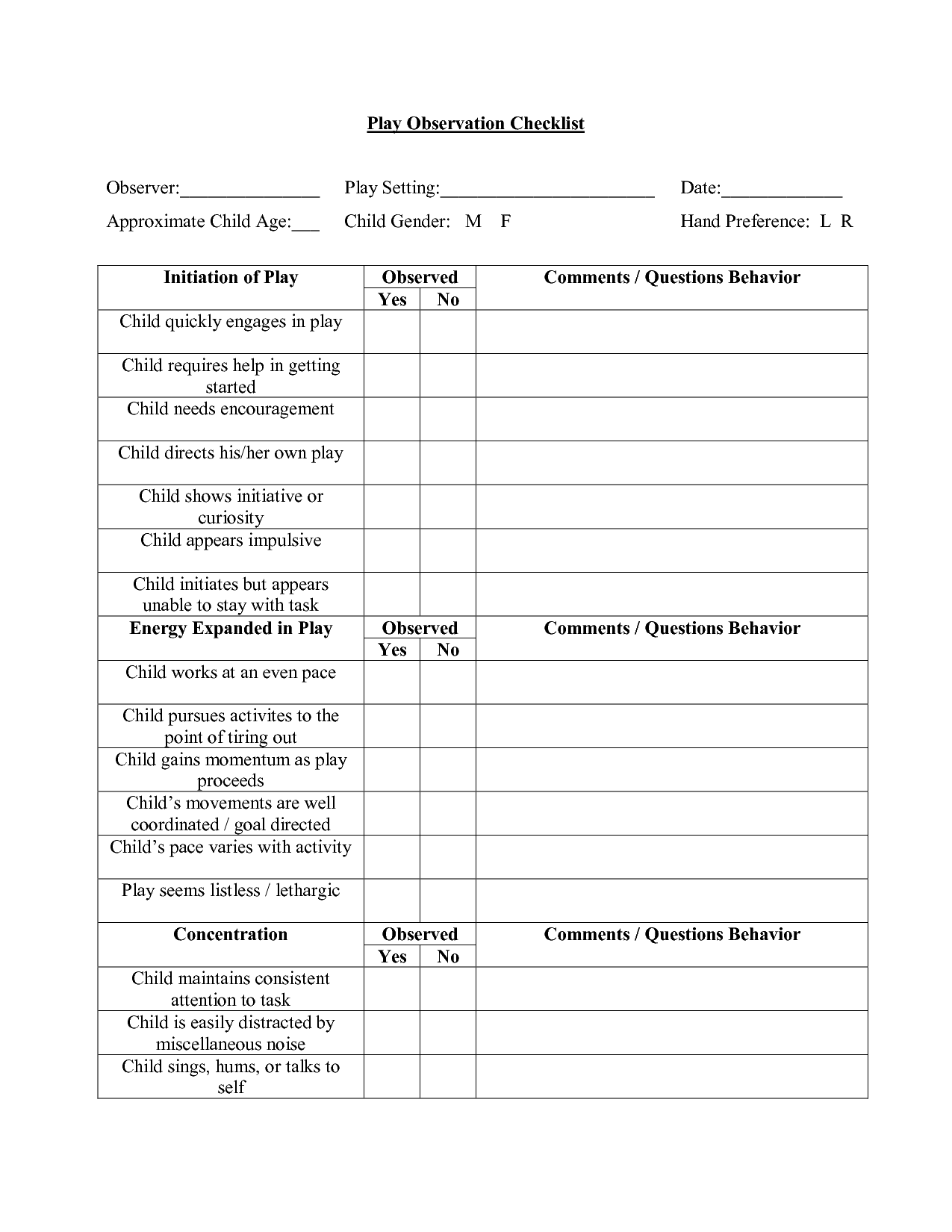 Printable Early Years Observation Sheet Template - Printable Templates Free