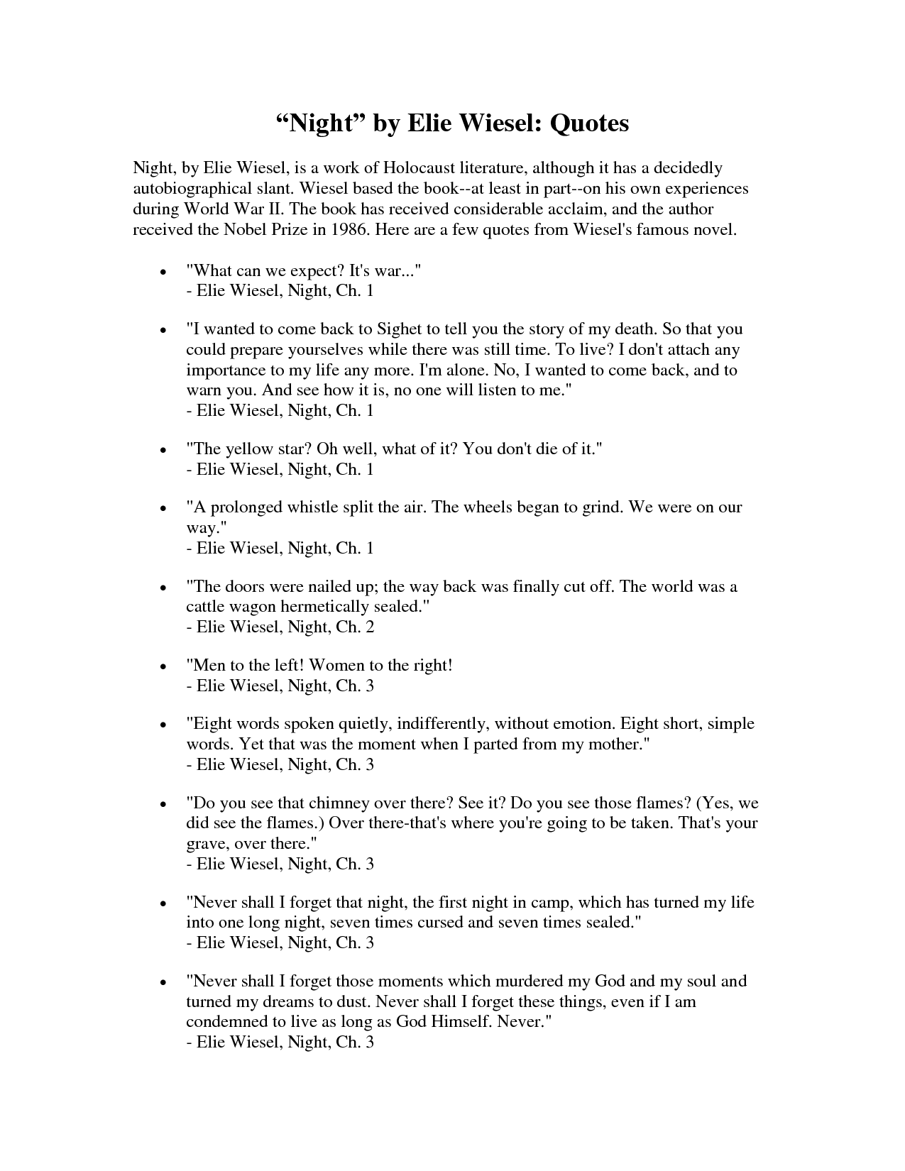 Night By Elie Wiesel Quotes. QuotesGram