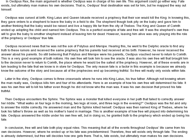 Реферат: Fate Vs Free Will In Oedipus Essay Реферат: Fate Vs Free Will In Oedipus Essay