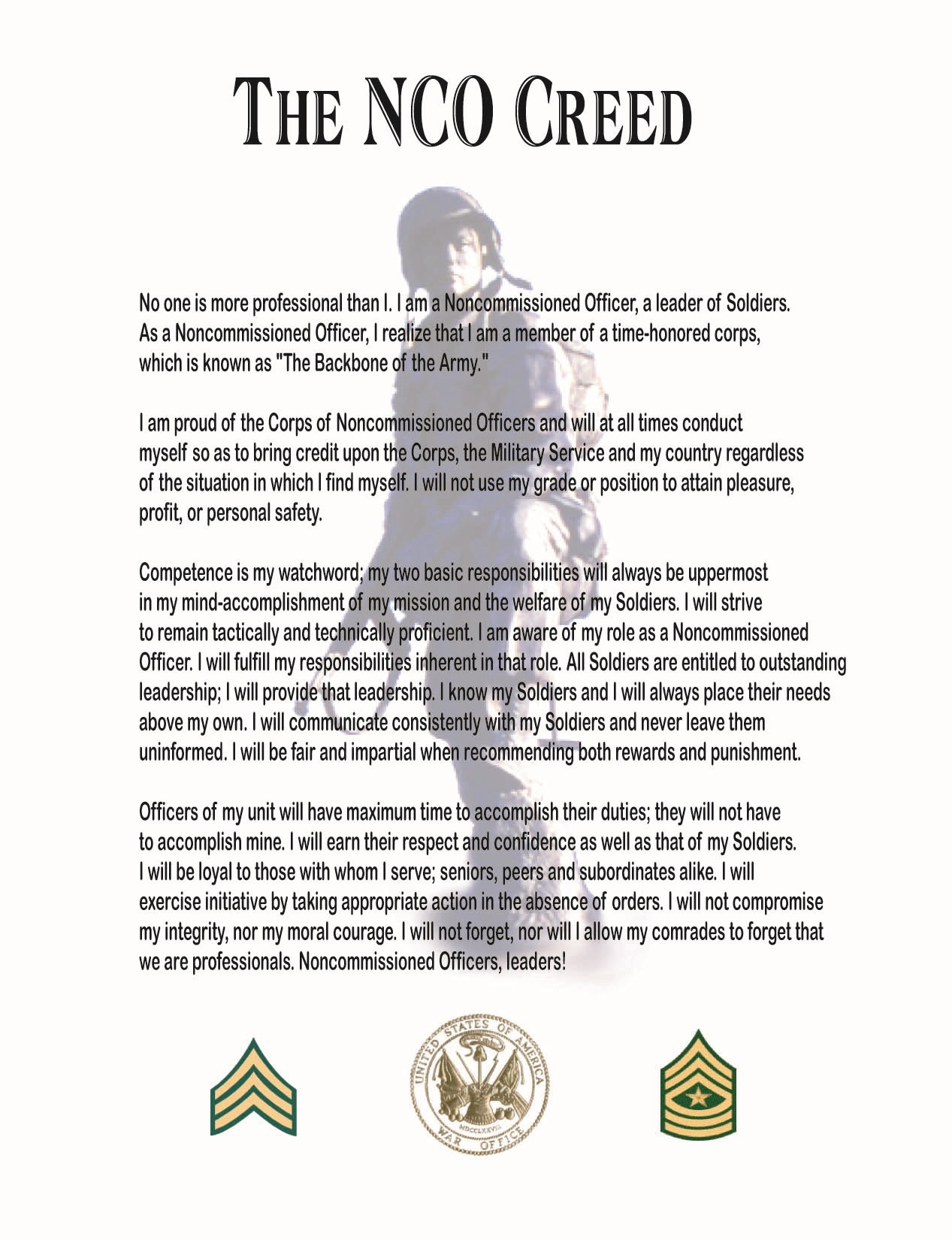 Printable Nco Creed Customize And Print