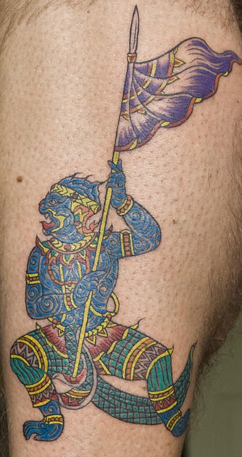 Calf leg portrait tattoo in black and grey realism by Alo Loco London UK   Irish Celtic Warrior Close Up