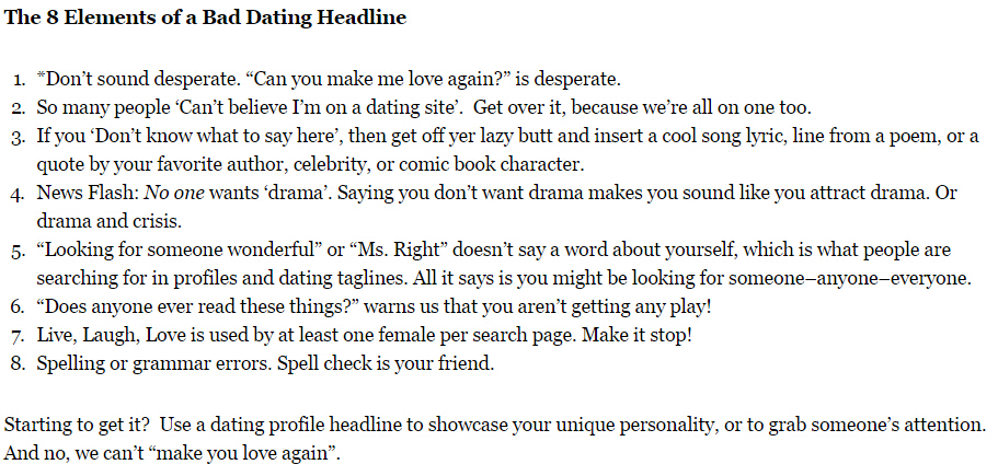 Clever online dating headlines