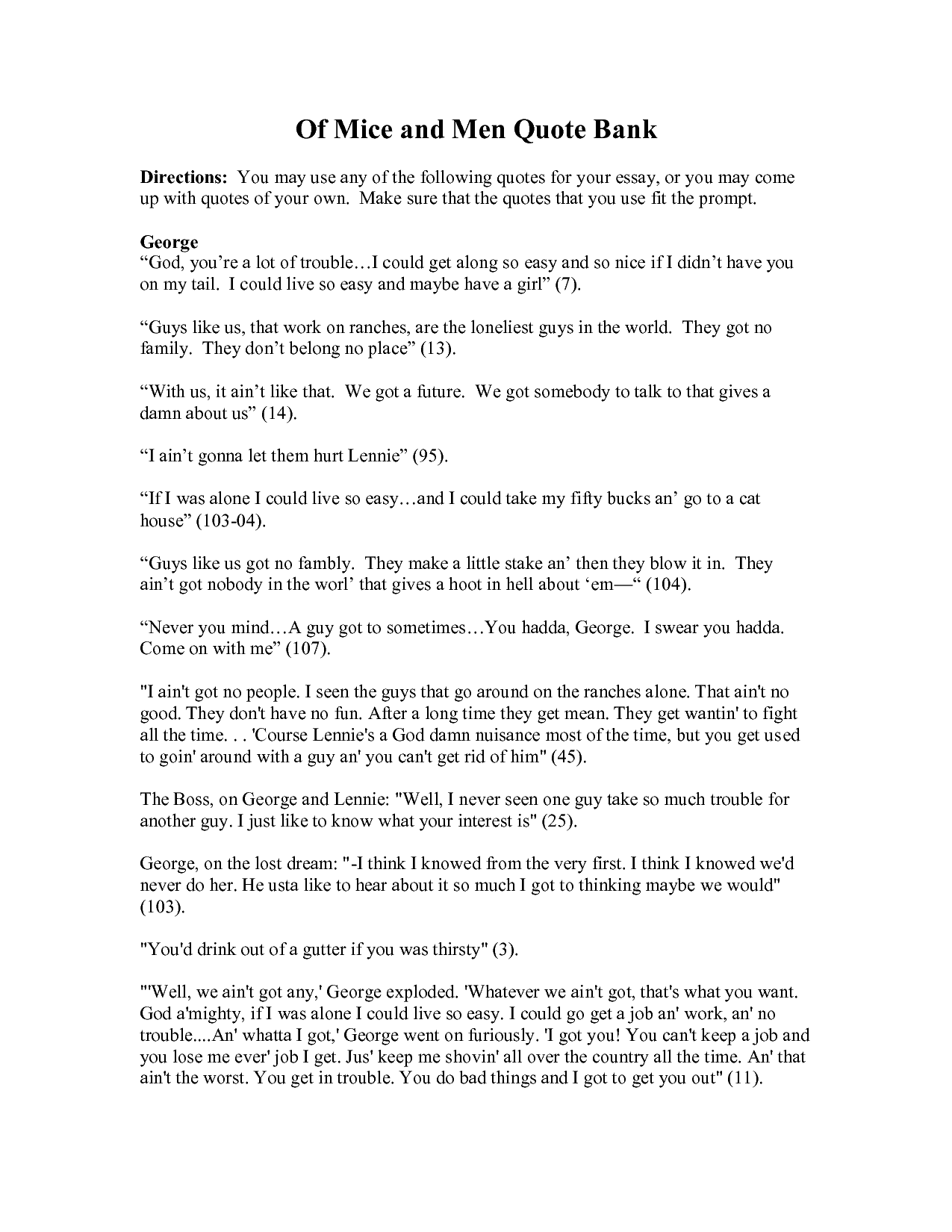 Quotes From Of Mice And Men With Page Numbers. QuotesGram