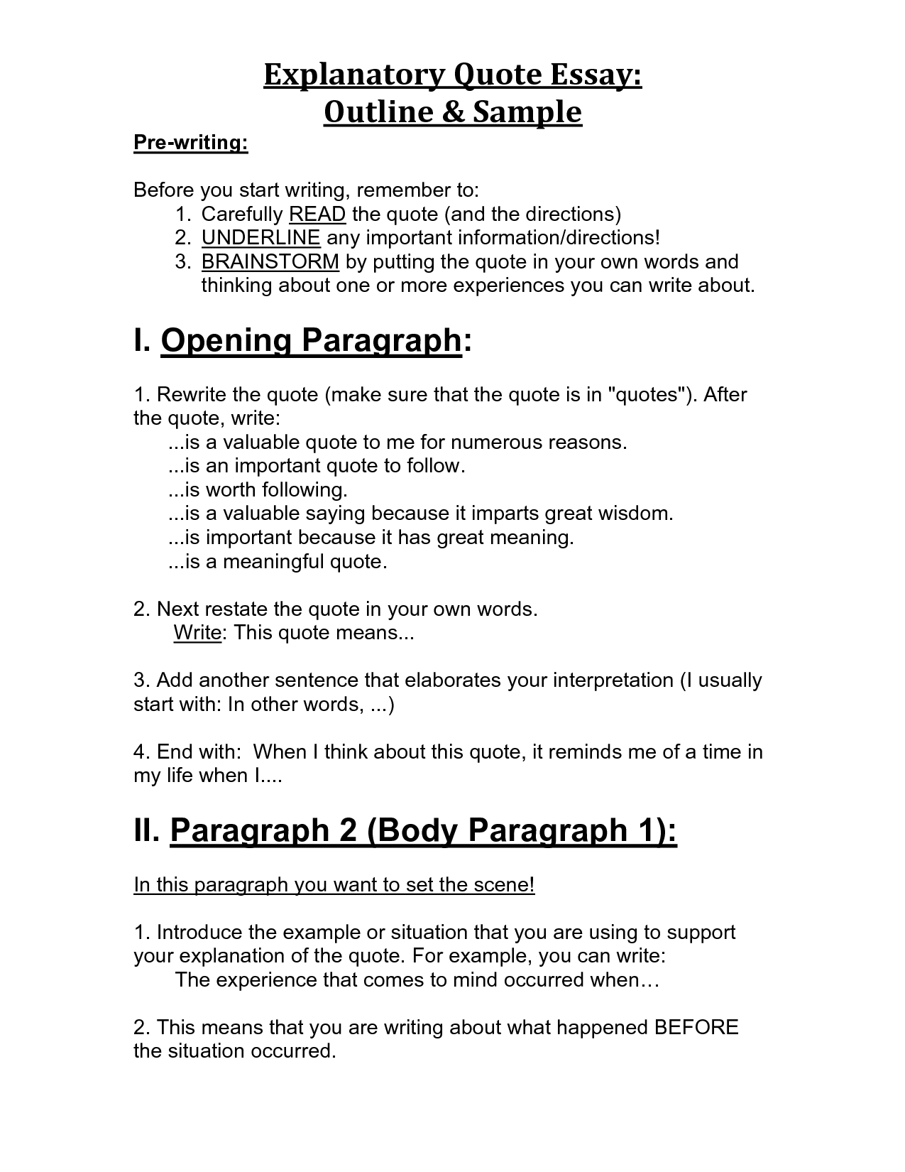 essay outline with quotes