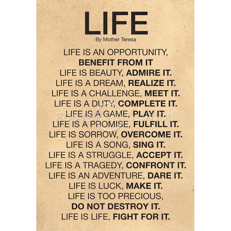 Life Poem By Mother Teresa Life Quotes From Mother Teresa. Quotesgram