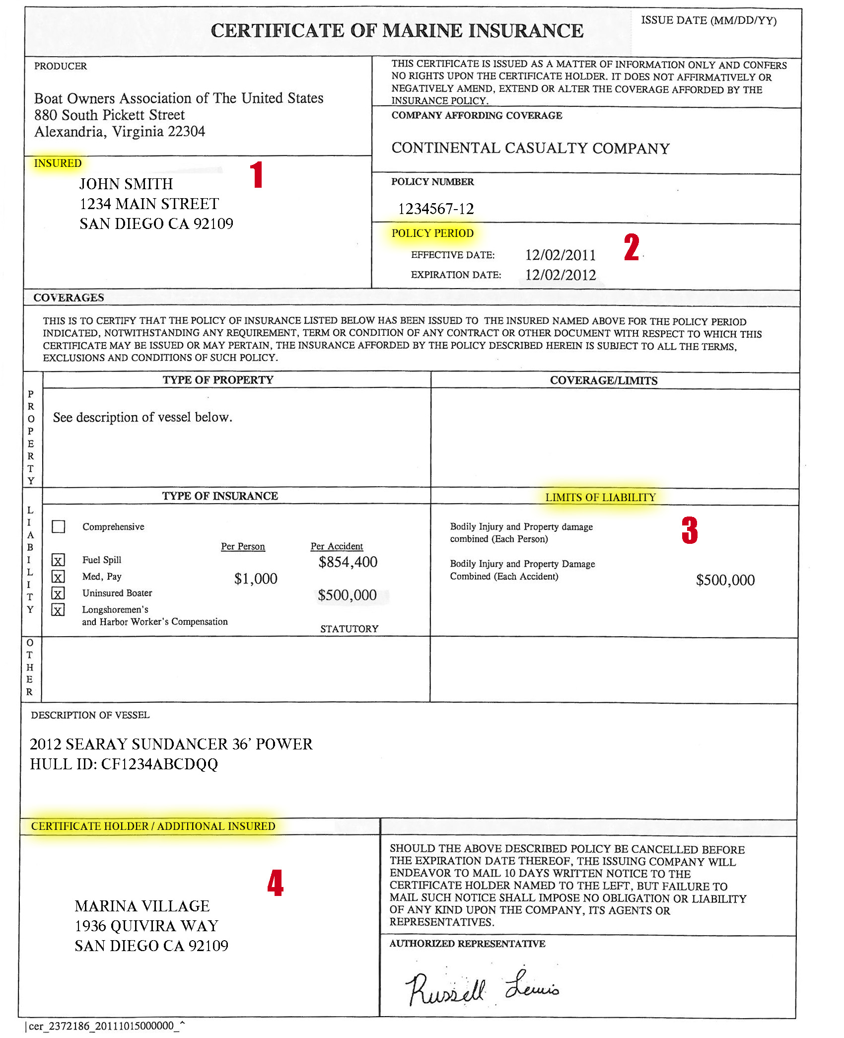 Car Insurance Certificate Example