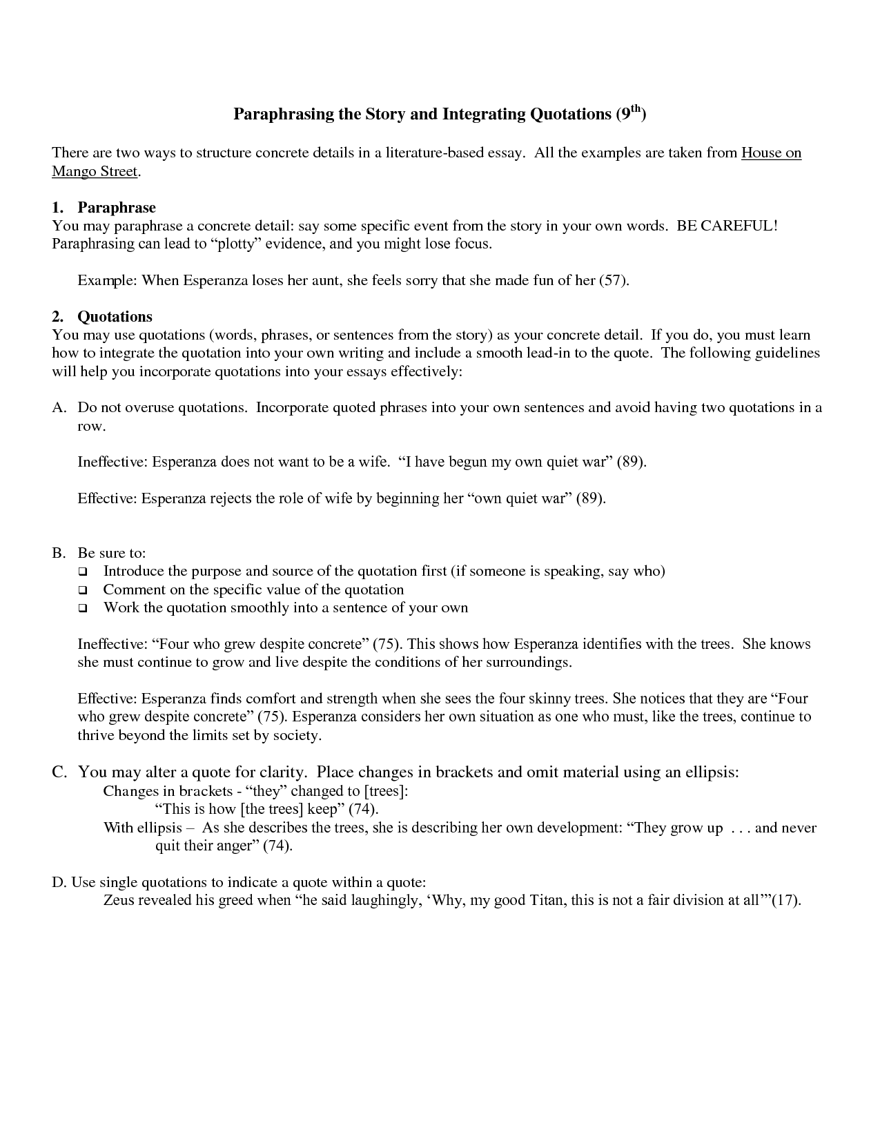 Integrating quotes worksheet picture