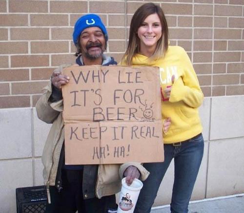 clever homeless people signs