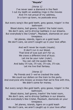 Lorde Royals Lyrics Lyrics Like