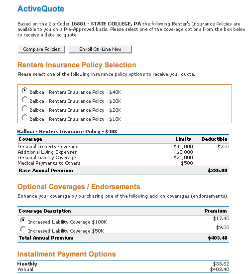 Renters insurance quotes
