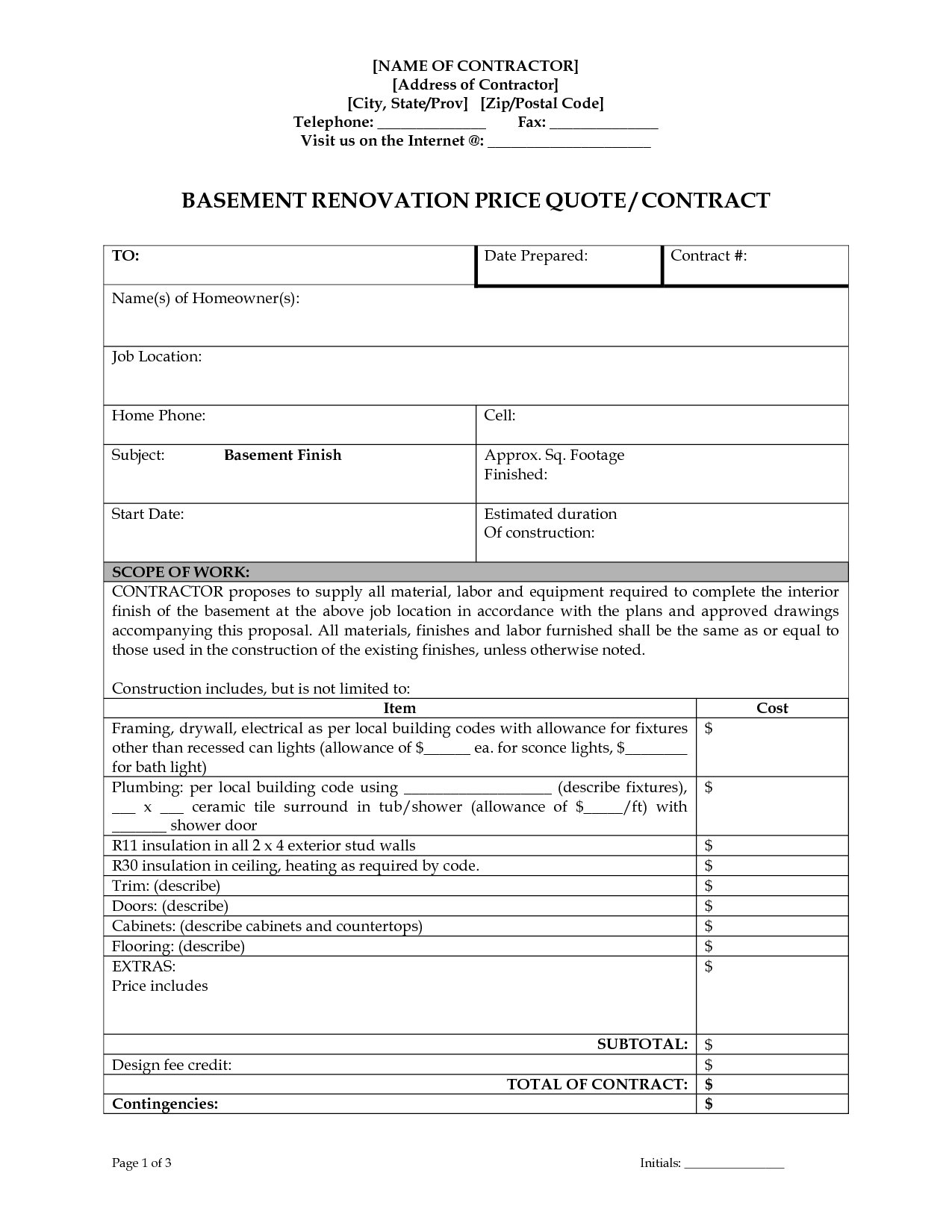 Sample Contractor Quotes. QuotesGram