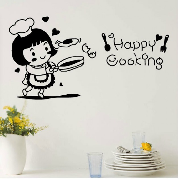Atiehua Wall Stickers Happy Kitchen Tools 3d Effect Kitchen Wall Stickers Glove Cup Scissors Food Fruit Wall Decals Mural Poster Amazon Com