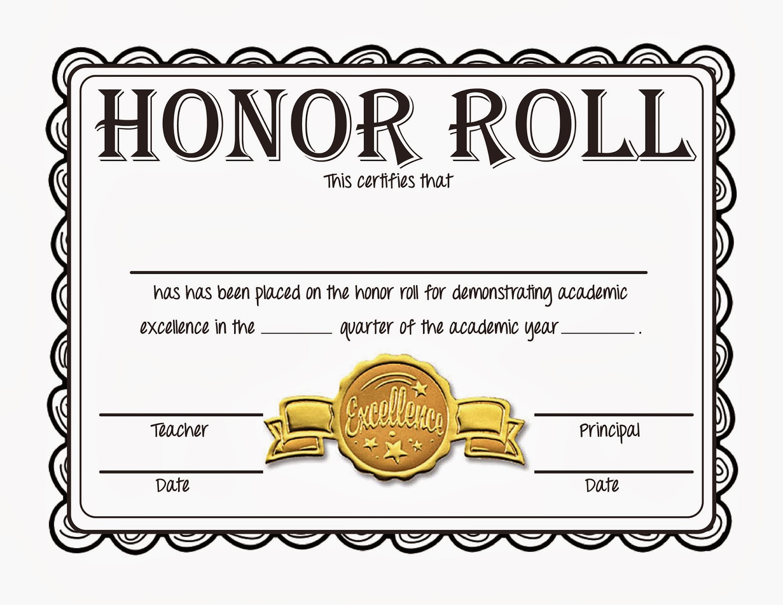 Honor Roll Certificate Free Template