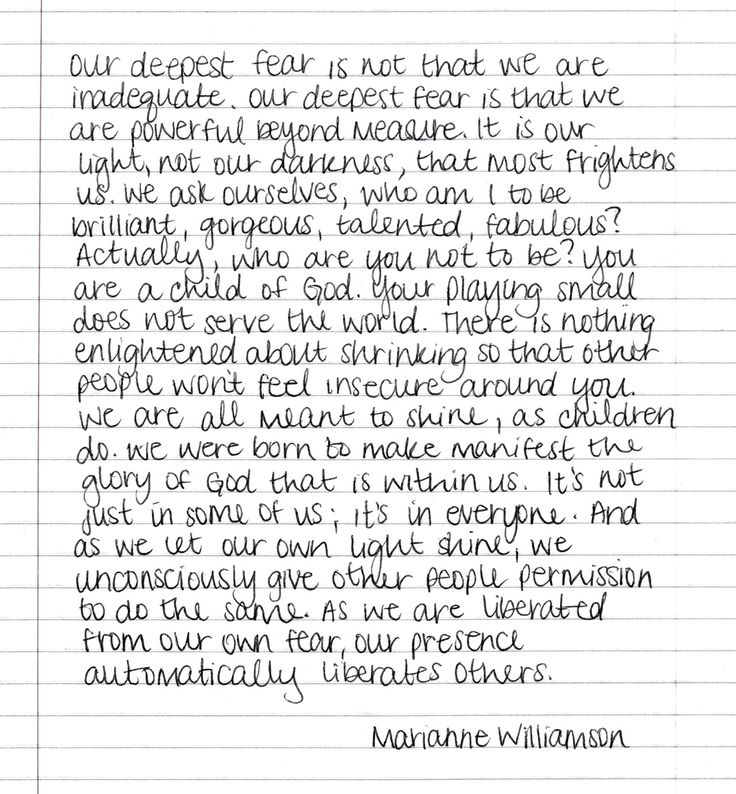 Our Deepest Fear Marianne Williamson Quotes Quotesgram