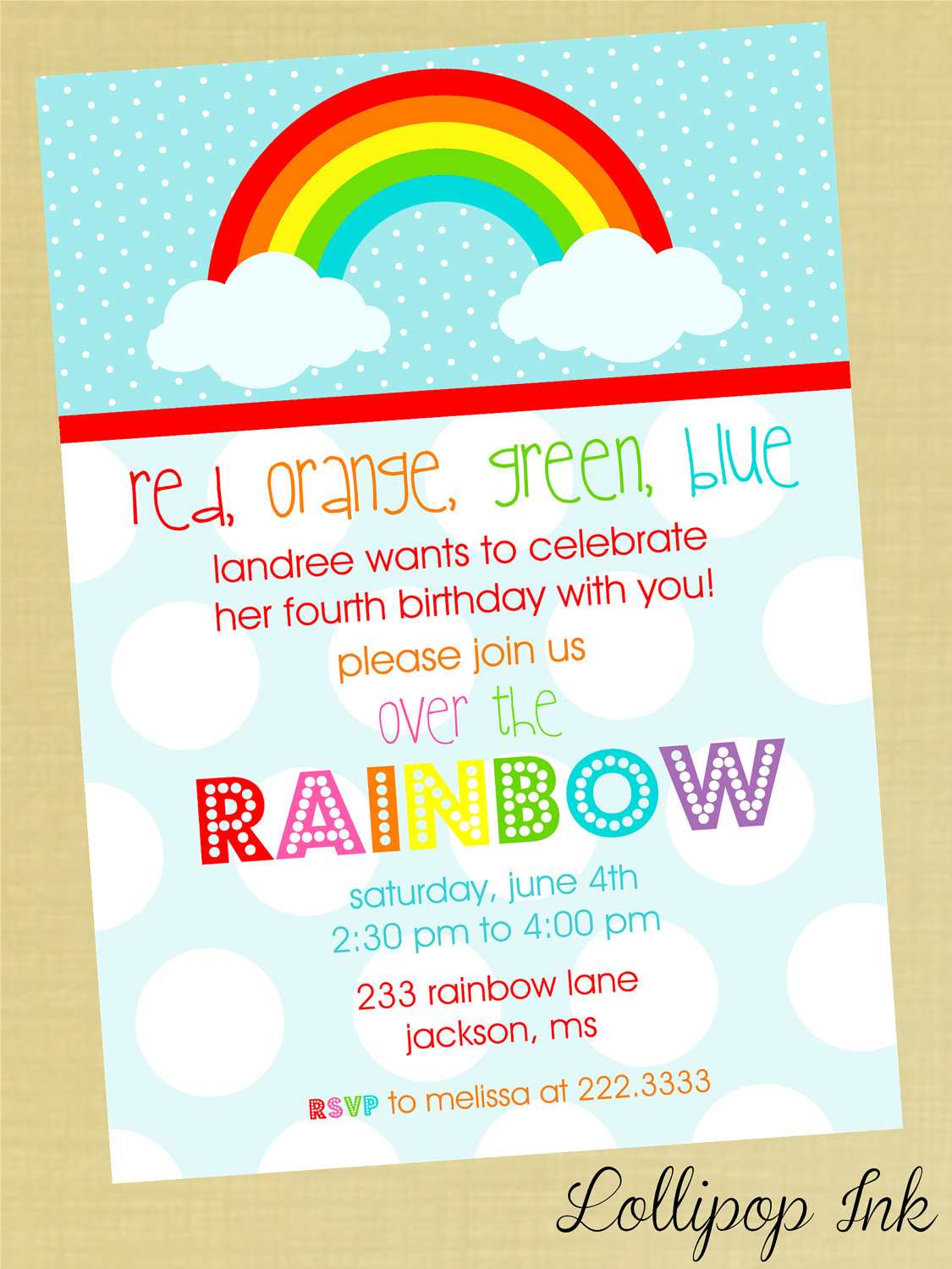 Rainbow Themed Birthday Invitations 9