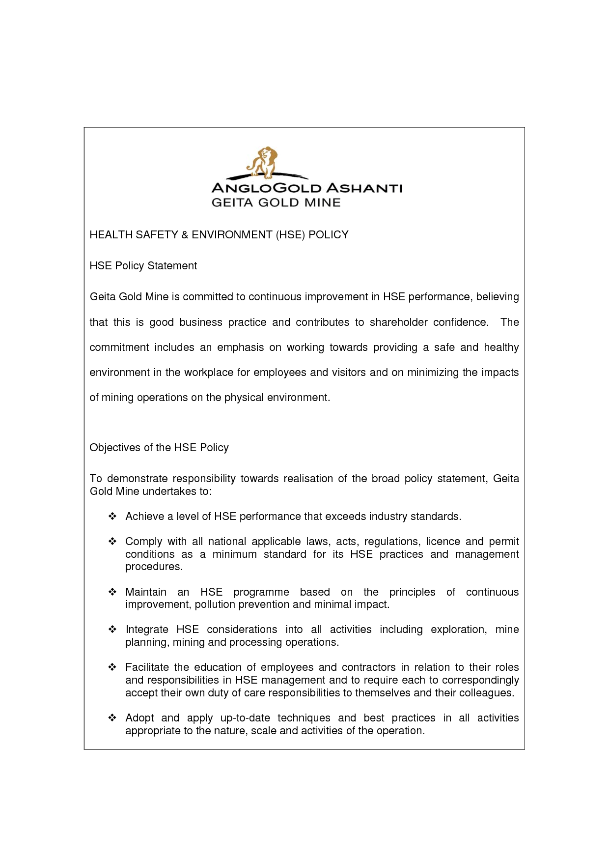 management safety commitment letter