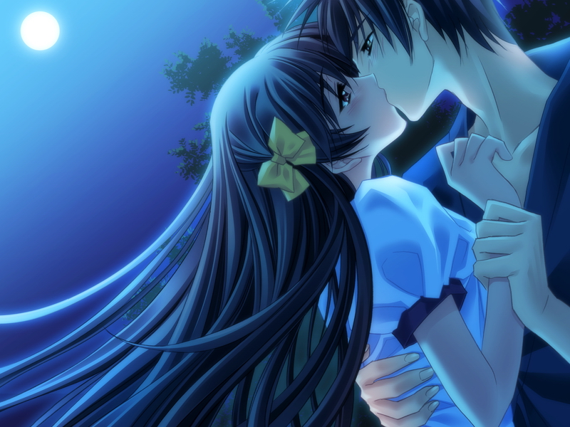 Anime couple kissing HD wallpaper