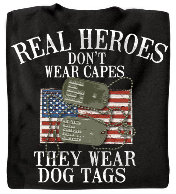 thumbnail image 2 of Veteran T-Shirt – Real Heroes Wear Dog Tags – Funny Military Tee – Army, Marines, Paras, SAS – Crew Neck, Short Sleeve 2 of 6