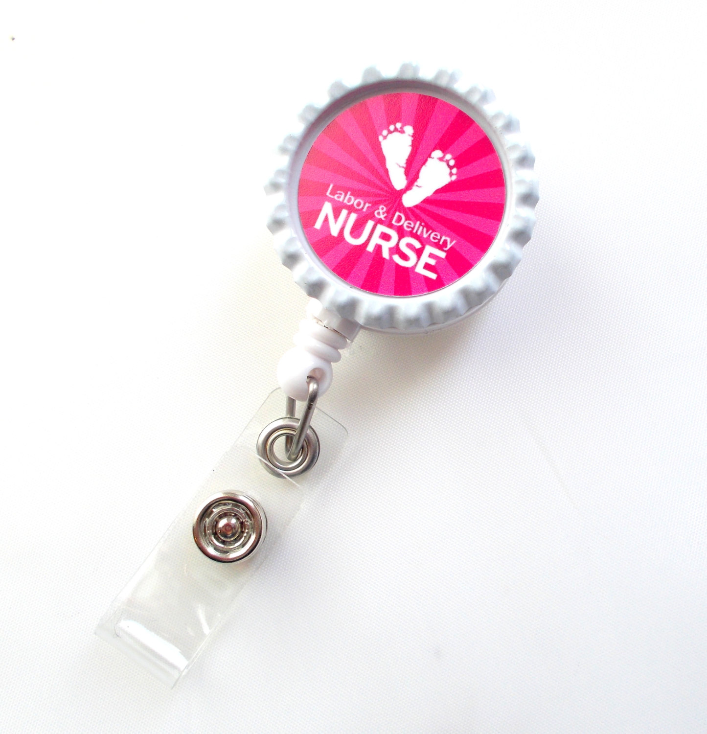 OB Push Badge Reel, Cute Baby Feet Labor and Badge Holder, Glitter Retractable Badge Reel for Obstetric Nurses