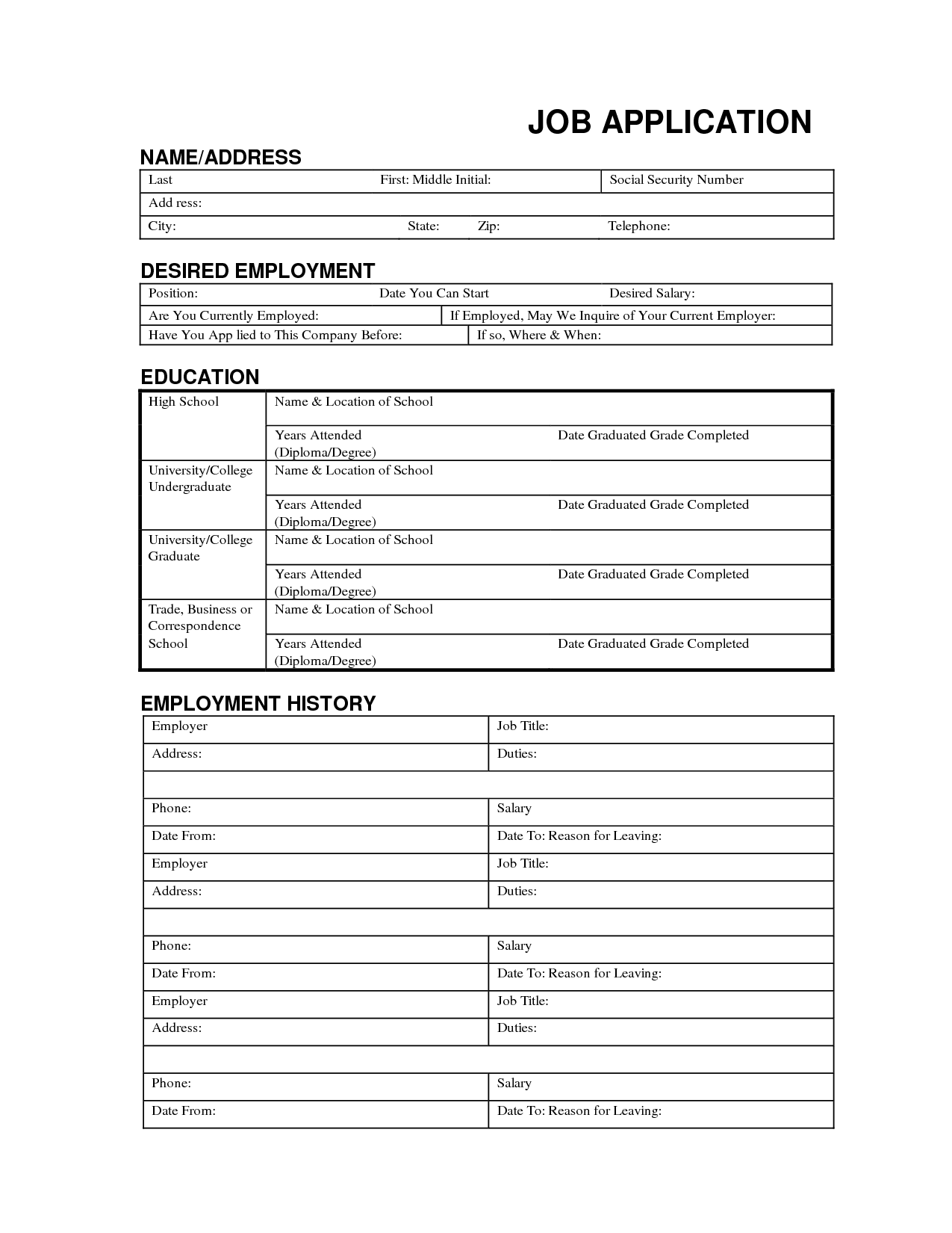 Employment Application Form Template Free Download from cdn.quotesgram.com