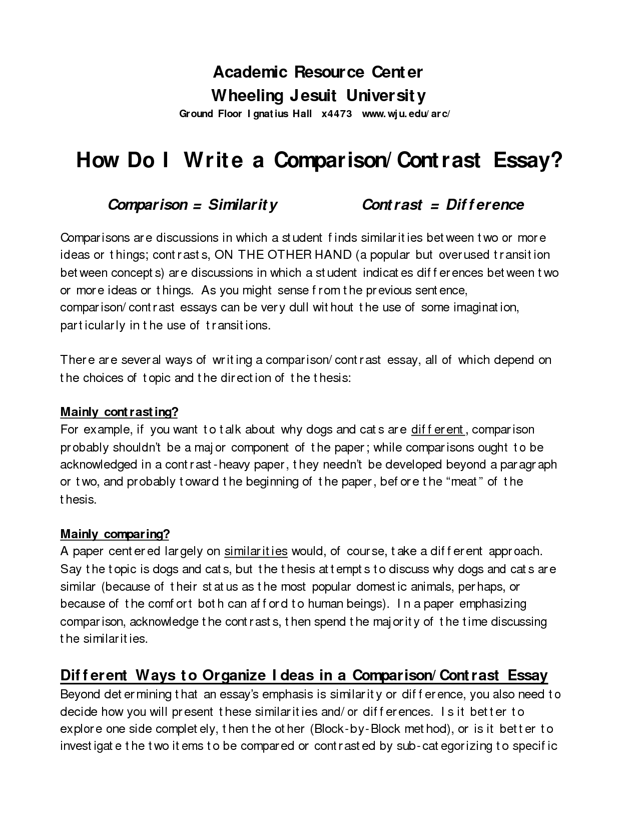 Compare contrast essay examples middle school