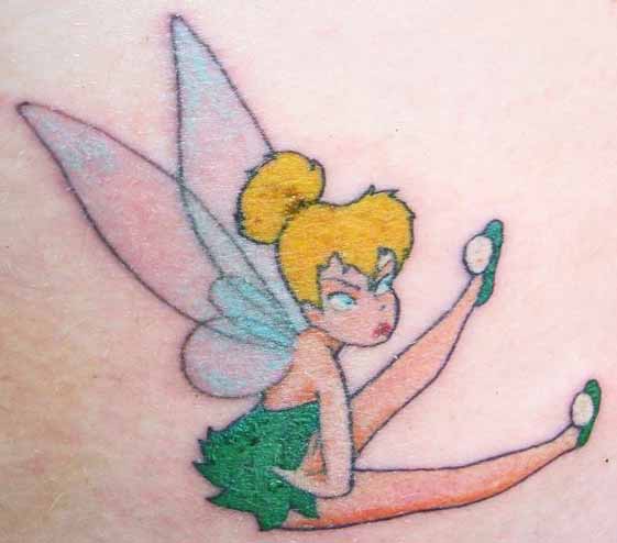 Tinker Bell tattoo on the inner forearm