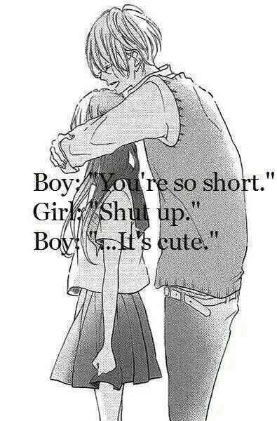 Cuddling short girl and tall boy anime
